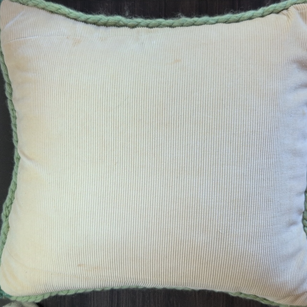 Bargello Needlepoint Vintage Pillow  Patterned Green and Cream Throw Pillow - Picture 5 of 6